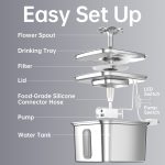 Ophanie 108oz/3.2L Stainless Steel Cat Water Fountain with Replacement Filters & Silicone Mat, Automatic Water Dispenser for Cat and Dogs, Electric Drinking Bowl Suitable for Multiple Pets, Silver - Image 2