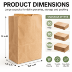 100 Pack Paper Kraft Paper Bags,Heavy Duty Large Grocery Brown Bag,14x10.5x6.5 Inch Bags for Storage,Take out,Shopping,Sacks - Image 5
