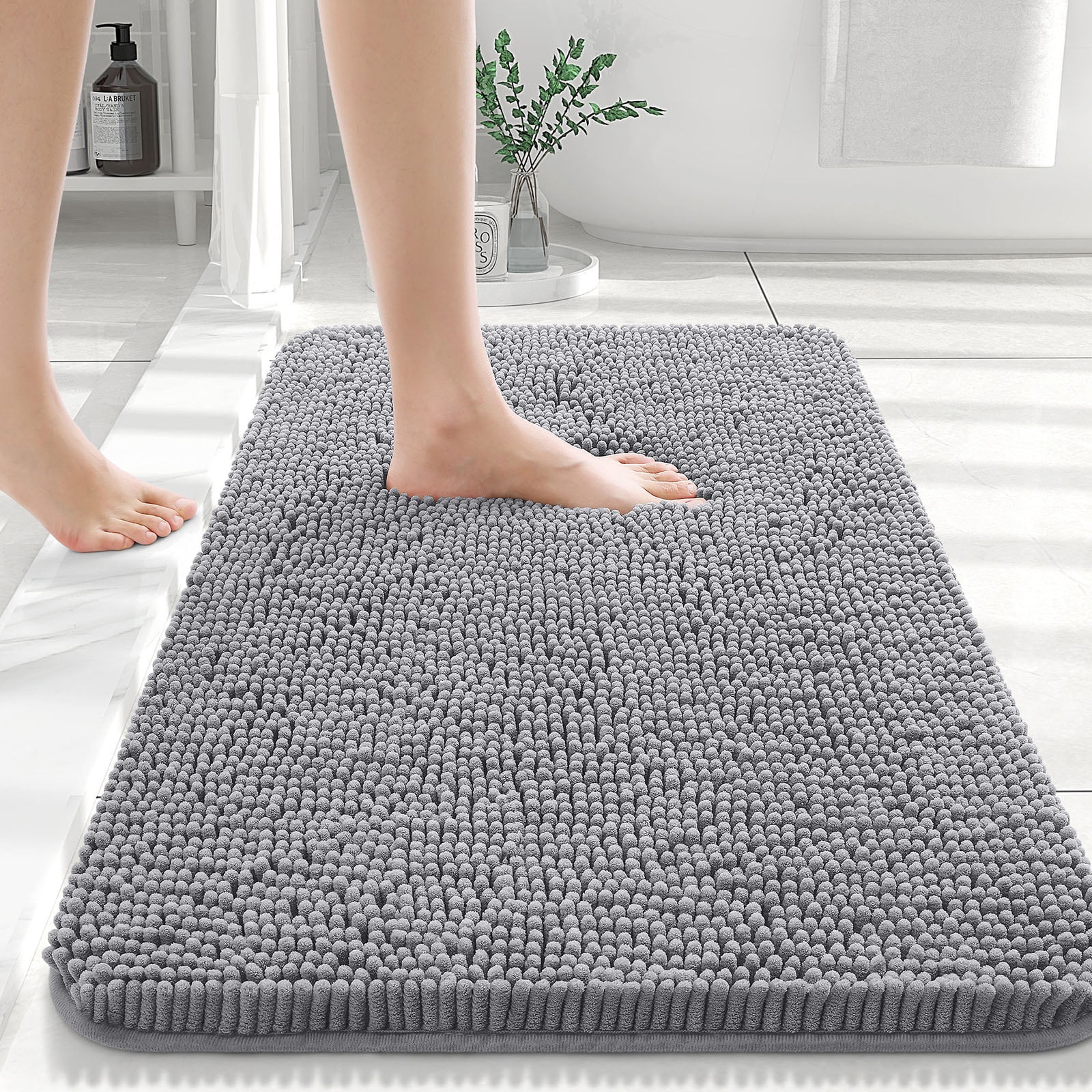 Buganda-Bathroom-Rugs-Soft-Absorbent-Chenille-Bath-Mats-Non-Slip-Rubber-Backing-Quick-Dry-Machine-Washable-Bath-Mats-Bathroom-Floor-Grey-30x20_28faa650-99e2-43de-b2ac-fd240d214546.d4a5f3782e7717dd40bf11990de2020d Buganda Bathroom Rugs 30x20, Quick Dry Machine Washable Chenille Bath Mats with Rubber Backing, Grey - Image 1