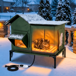 YUWENUS Heated Outdoor Cat House with Heated Pad and Escape Door for Outdoor Weatherproof Cat Shelter Insulated Outdoor Cat House,Green,Small