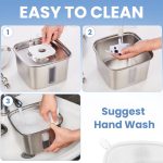 Ophanie 108oz/3.2L Stainless Steel Cat Water Fountain with Replacement Filters & Silicone Mat, Automatic Water Dispenser for Cat and Dogs, Electric Drinking Bowl Suitable for Multiple Pets, Silver - Image 3